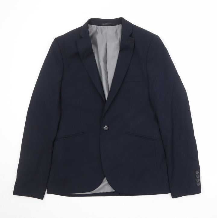 Topman Mens Blue Polyester Jacket Suit Jacket Size 38 Regular