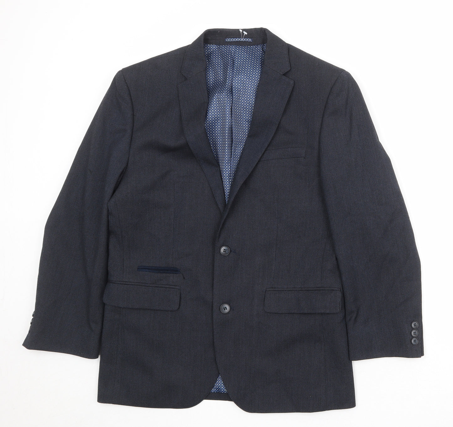 Fellini Mens Blue Polyester Jacket Suit Jacket Size 38 Regular
