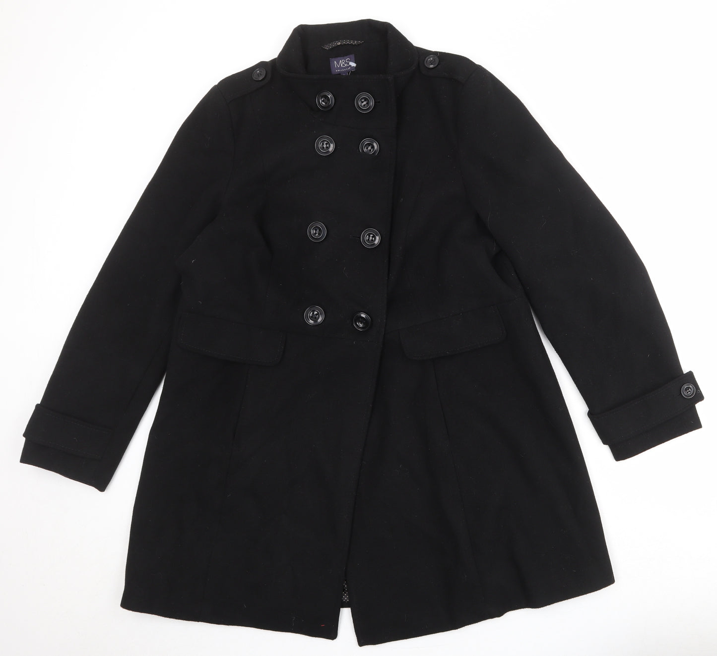 Marks and Spencer Womens Black Pea Coat Coat Size 16 Button