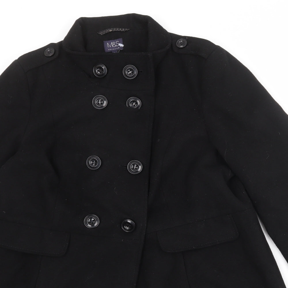 Marks and Spencer Womens Black Pea Coat Coat Size 16 Button