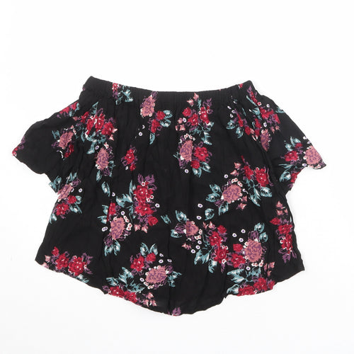 Select Womens Black Floral Viscose Basic Blouse Size 8 Off the Shoulder