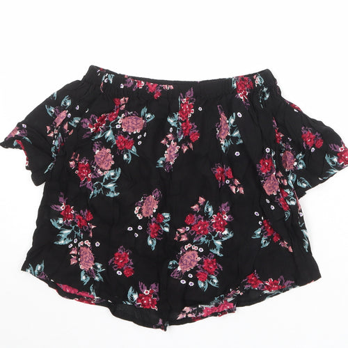 Select Womens Black Floral Viscose Basic Blouse Size 8 Off the Shoulder