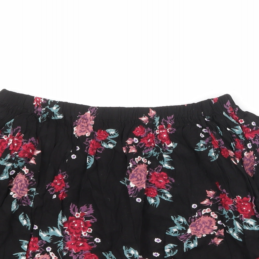 Select Womens Black Floral Viscose Basic Blouse Size 8 Off the Shoulder