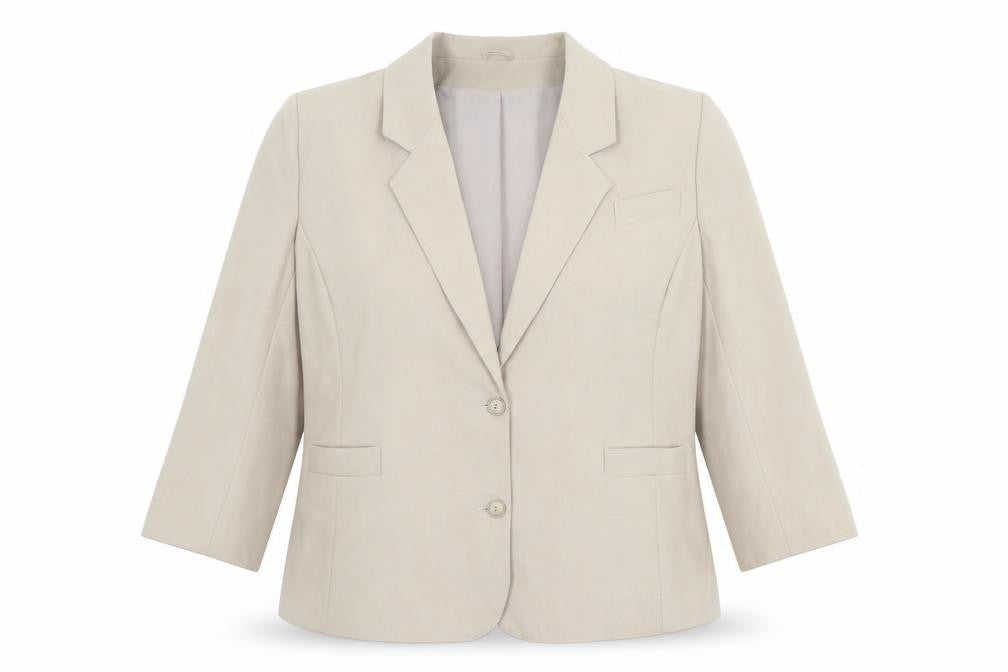 Front view of Debenhams women’s beige polyester jacket blazer, size UK 18