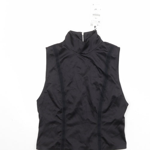 Zara Womens Black Viscose Basic Tank Size M Mock Neck