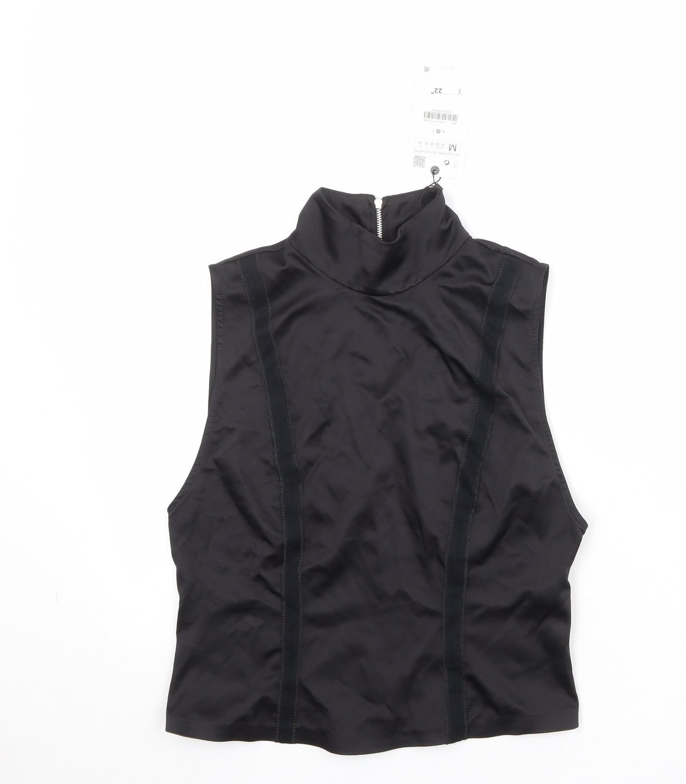 Zara Womens Black Viscose Basic Tank Size M Mock Neck