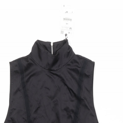 Zara Womens Black Viscose Basic Tank Size M Mock Neck