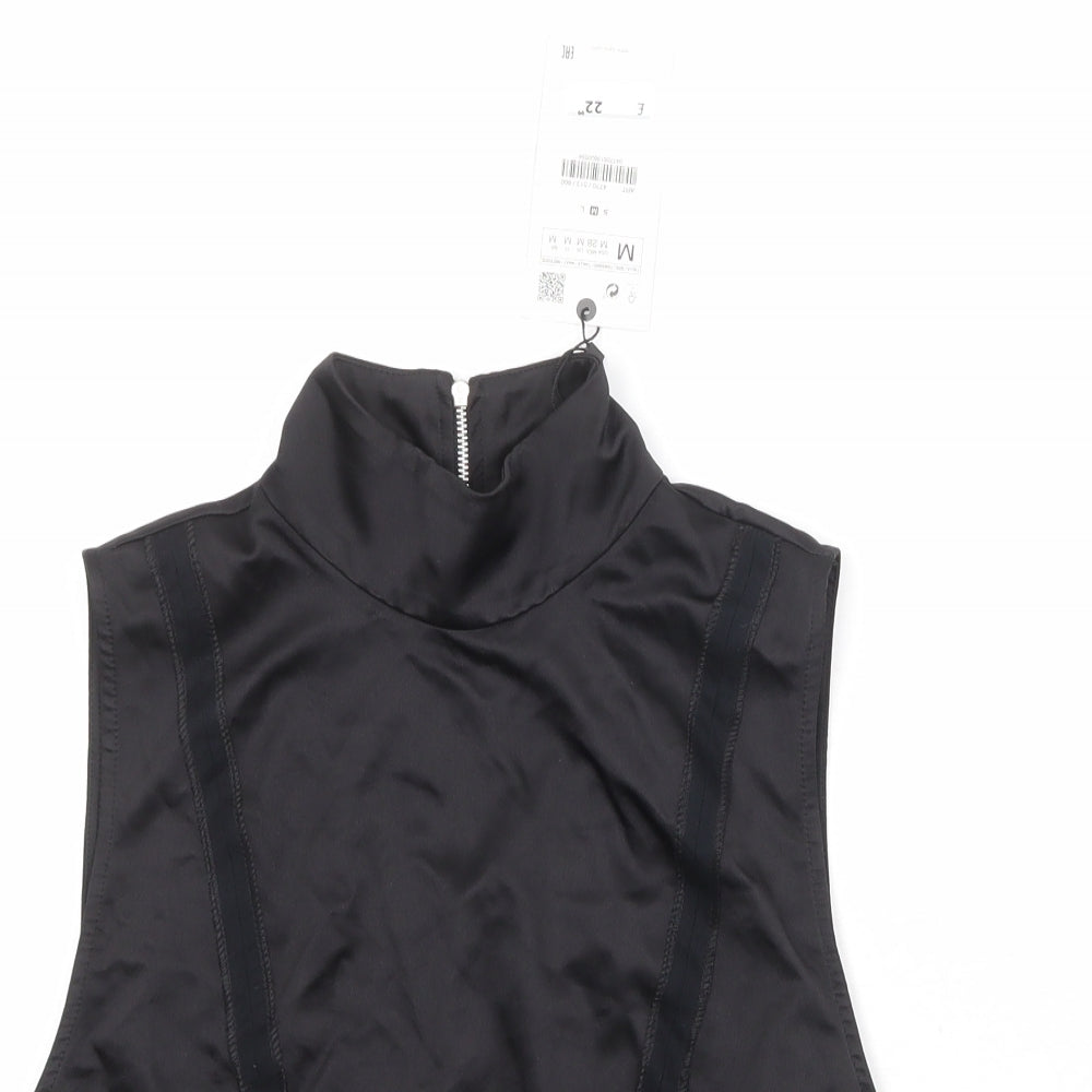 Zara Womens Black Viscose Basic Tank Size M Mock Neck