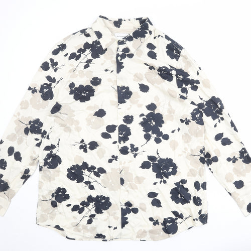 Autograph Mens Beige Floral Viscose Button-Up Size 3XL Collared Button
