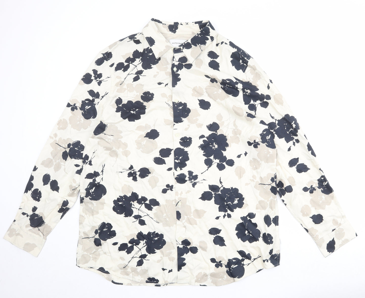 Autograph Mens Beige Floral Viscose Button-Up Size 3XL Collared Button