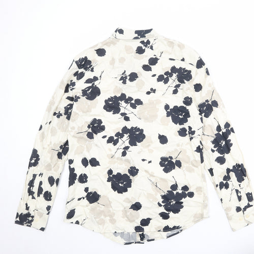 Autograph Mens Beige Floral Viscose Button-Up Size M Collared Button