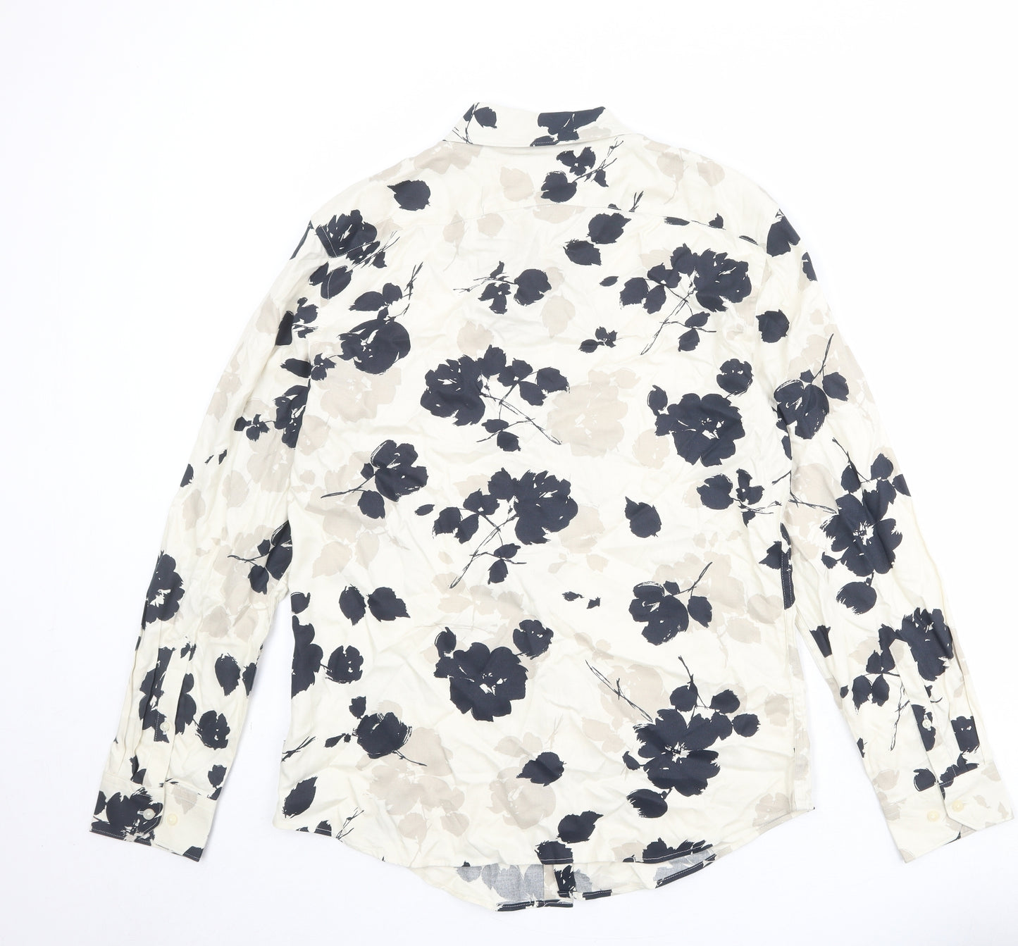 Autograph Mens Beige Floral Viscose Button-Up Size M Collared Button