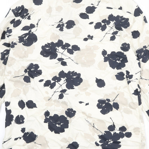 Autograph Mens Beige Floral Viscose Button-Up Size M Collared Button