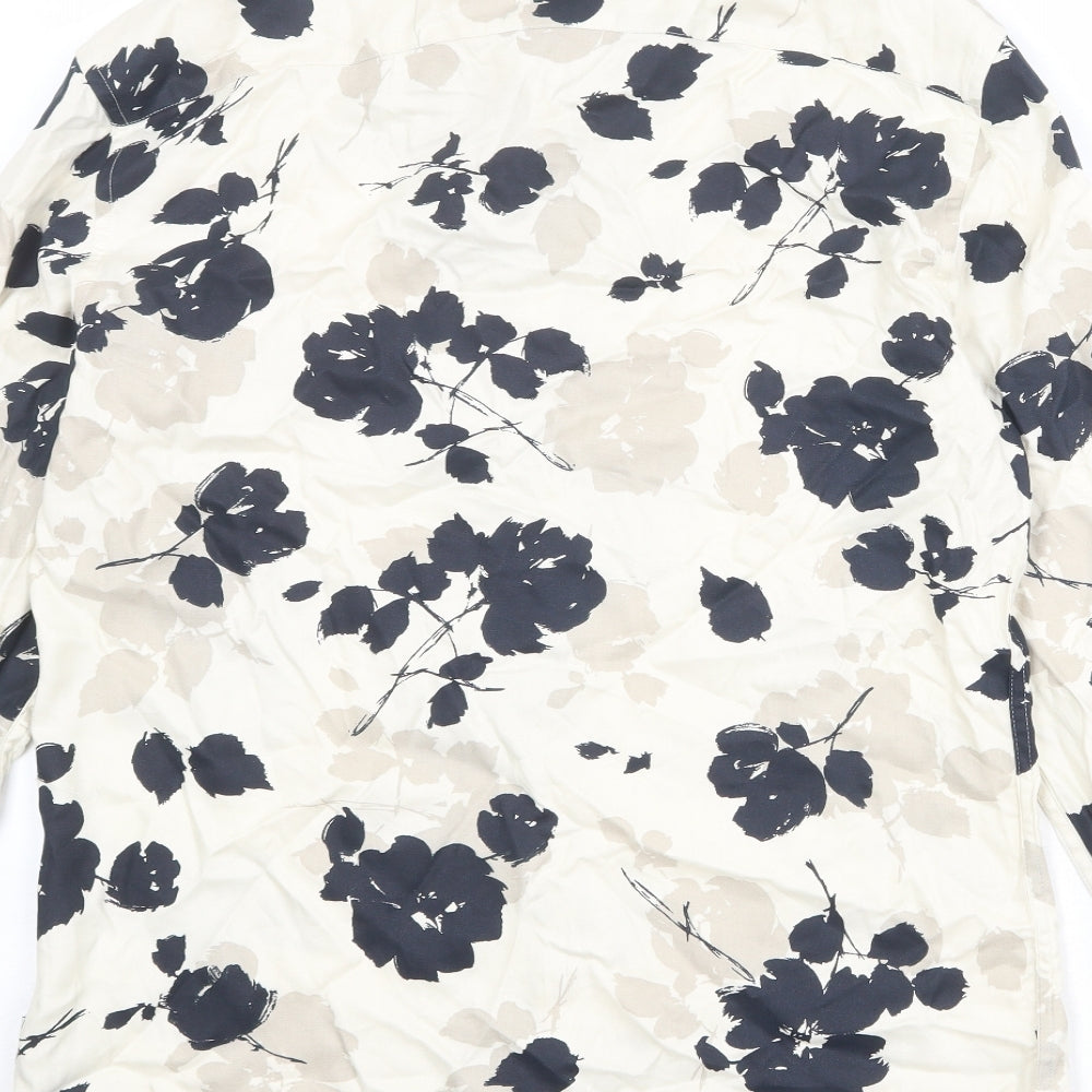 Autograph Mens Beige Floral Viscose Button-Up Size M Collared Button