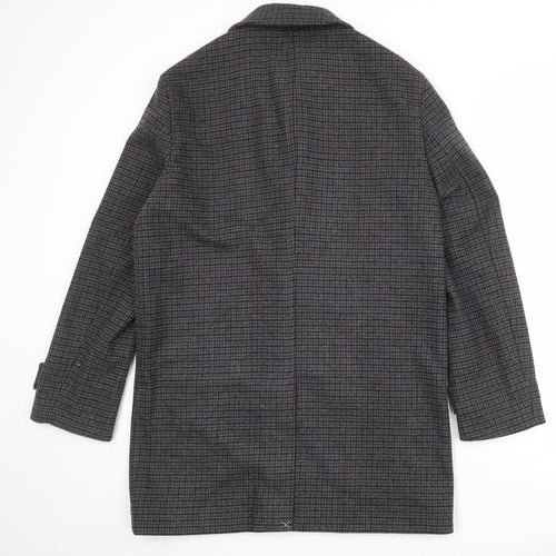 Marks and Spencer Mens Black Geometric Overcoat Coat Size M Button