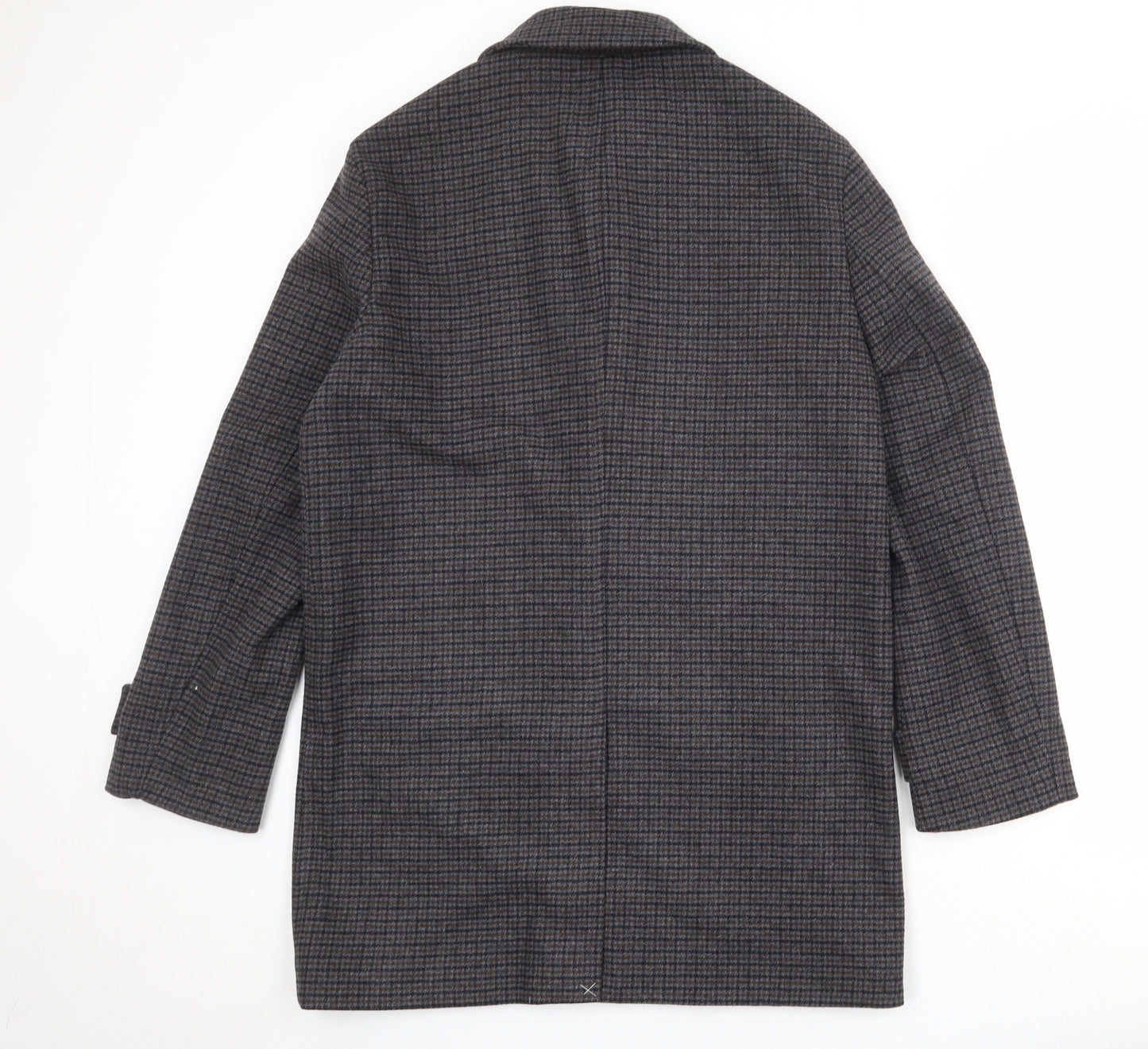 Marks and Spencer Mens Black Geometric Overcoat Coat Size M Button