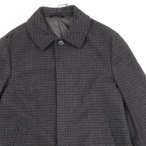 Marks and Spencer Mens Black Geometric Overcoat Coat Size M Button