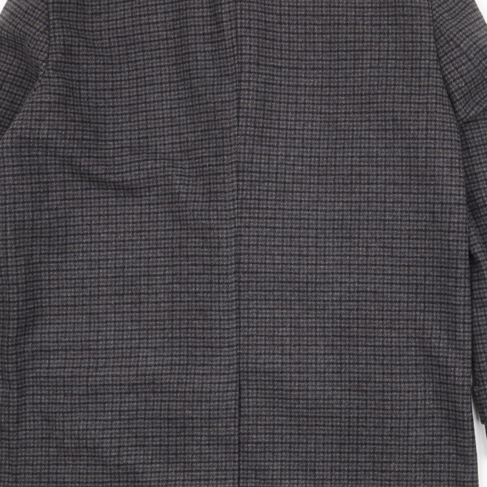 Marks and Spencer Mens Black Geometric Overcoat Coat Size M Button