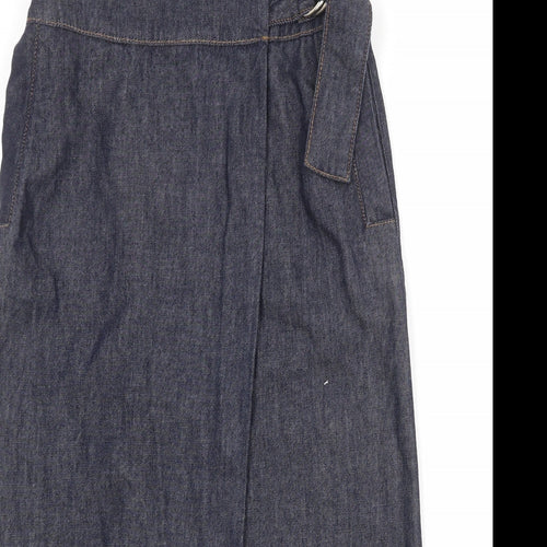 Autograph Womens Blue Cotton Wrap Skirt Size 6 Zip