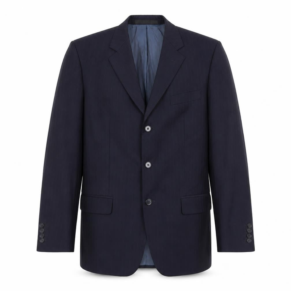 Front view of Marks & Spencer men’s blue wool jacket suit jacket, size 40, regular