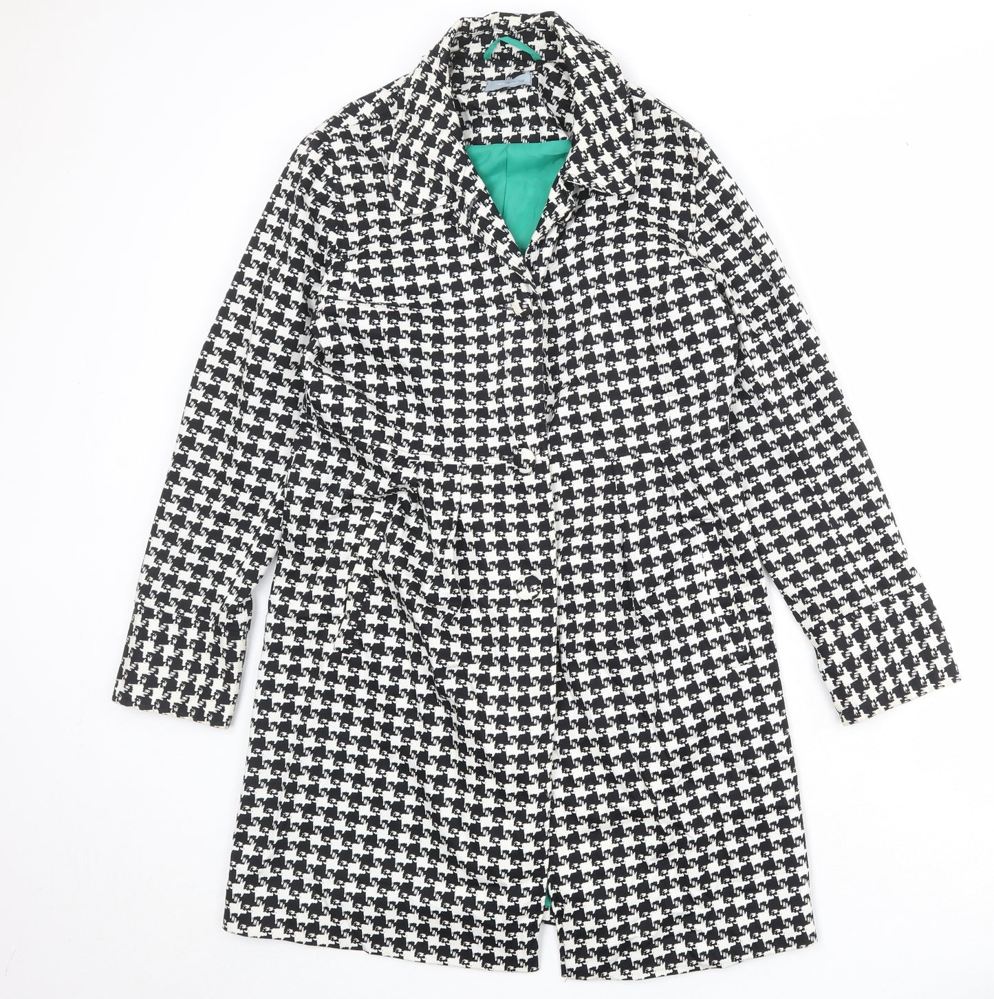 Red Herring Womens Black Geometric Overcoat Coat Size 14 Button