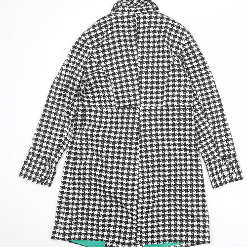 Red Herring Womens Black Geometric Overcoat Coat Size 14 Button
