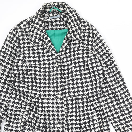 Red Herring Womens Black Geometric Overcoat Coat Size 14 Button