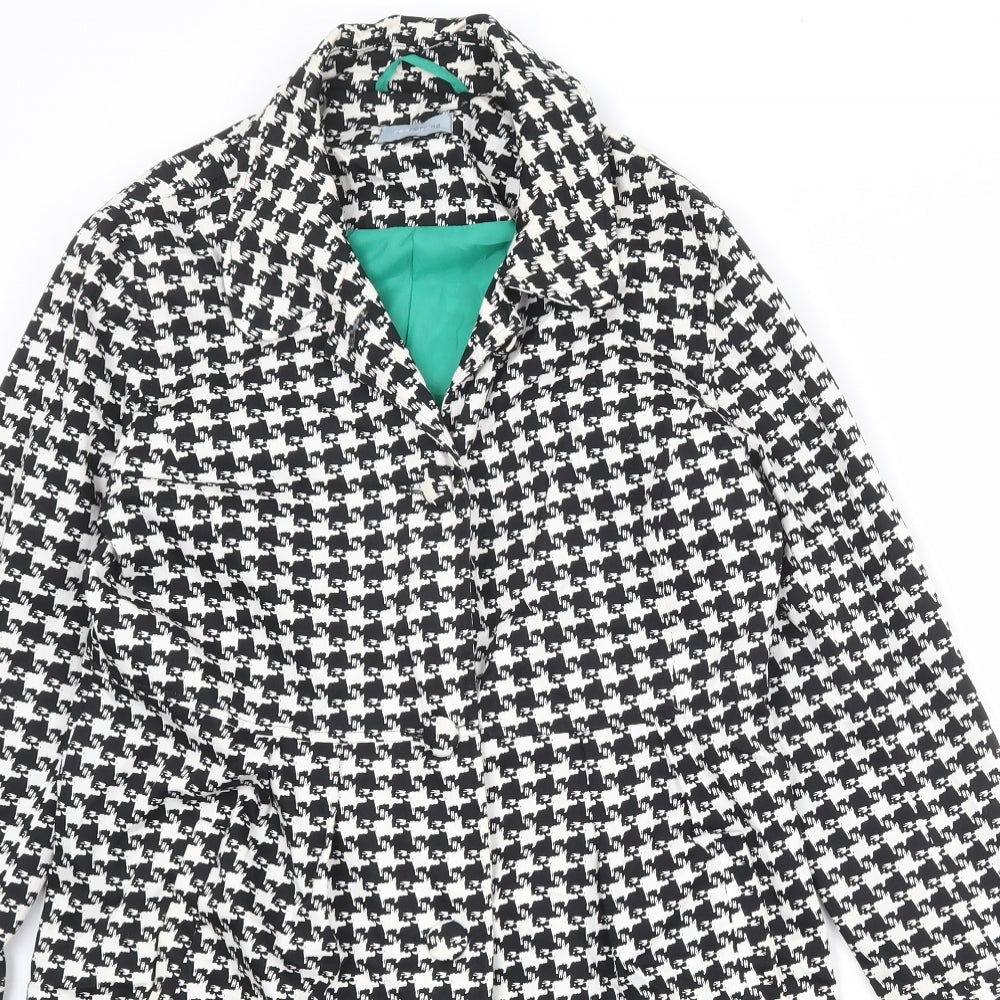 Red Herring Womens Black Geometric Overcoat Coat Size 14 Button