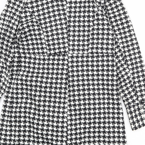 Red Herring Womens Black Geometric Overcoat Coat Size 14 Button