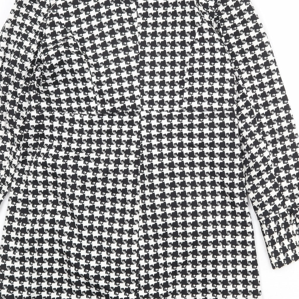 Red Herring Womens Black Geometric Overcoat Coat Size 14 Button
