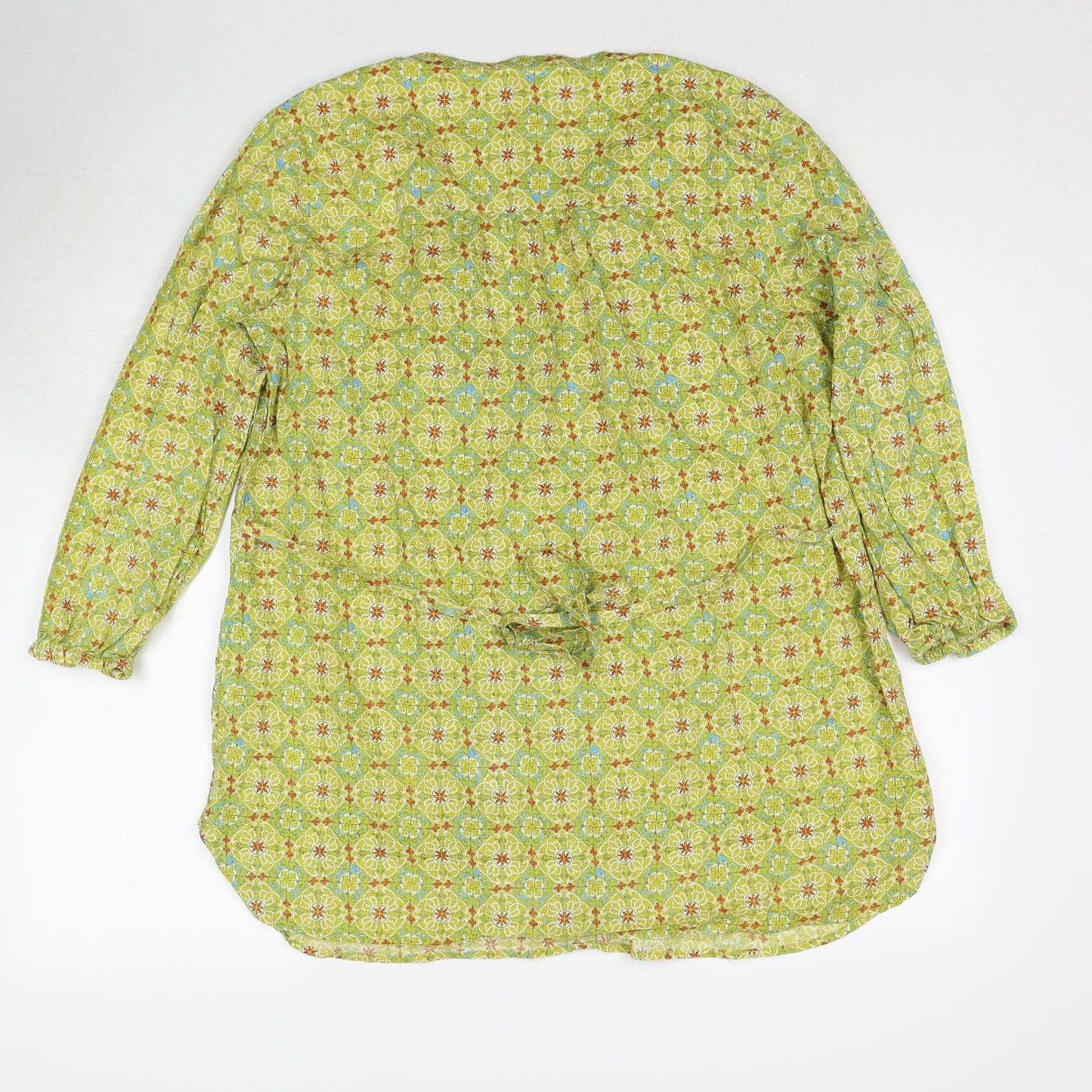 Thought Womens Green Geometric Cotton Basic Button-Up Size 16 V-Neck