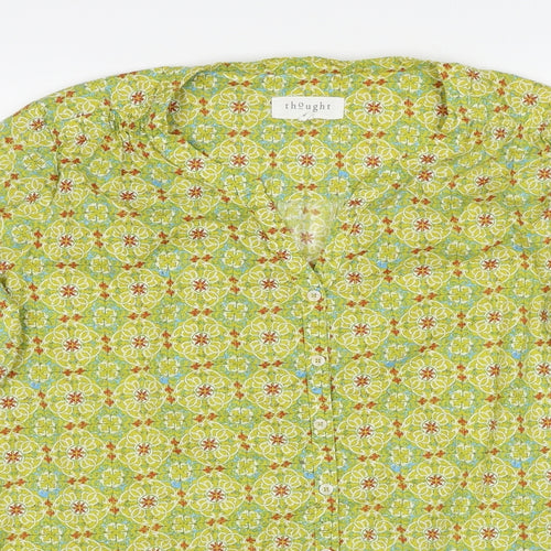 Thought Womens Green Geometric Cotton Basic Button-Up Size 16 V-Neck