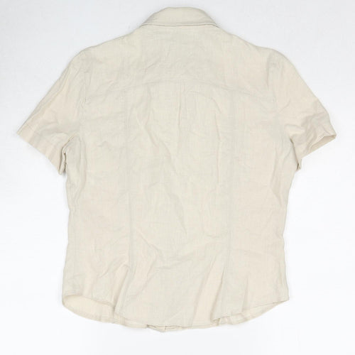 Marks and Spencer Womens Beige Linen Basic Button-Up Size 12 Collared