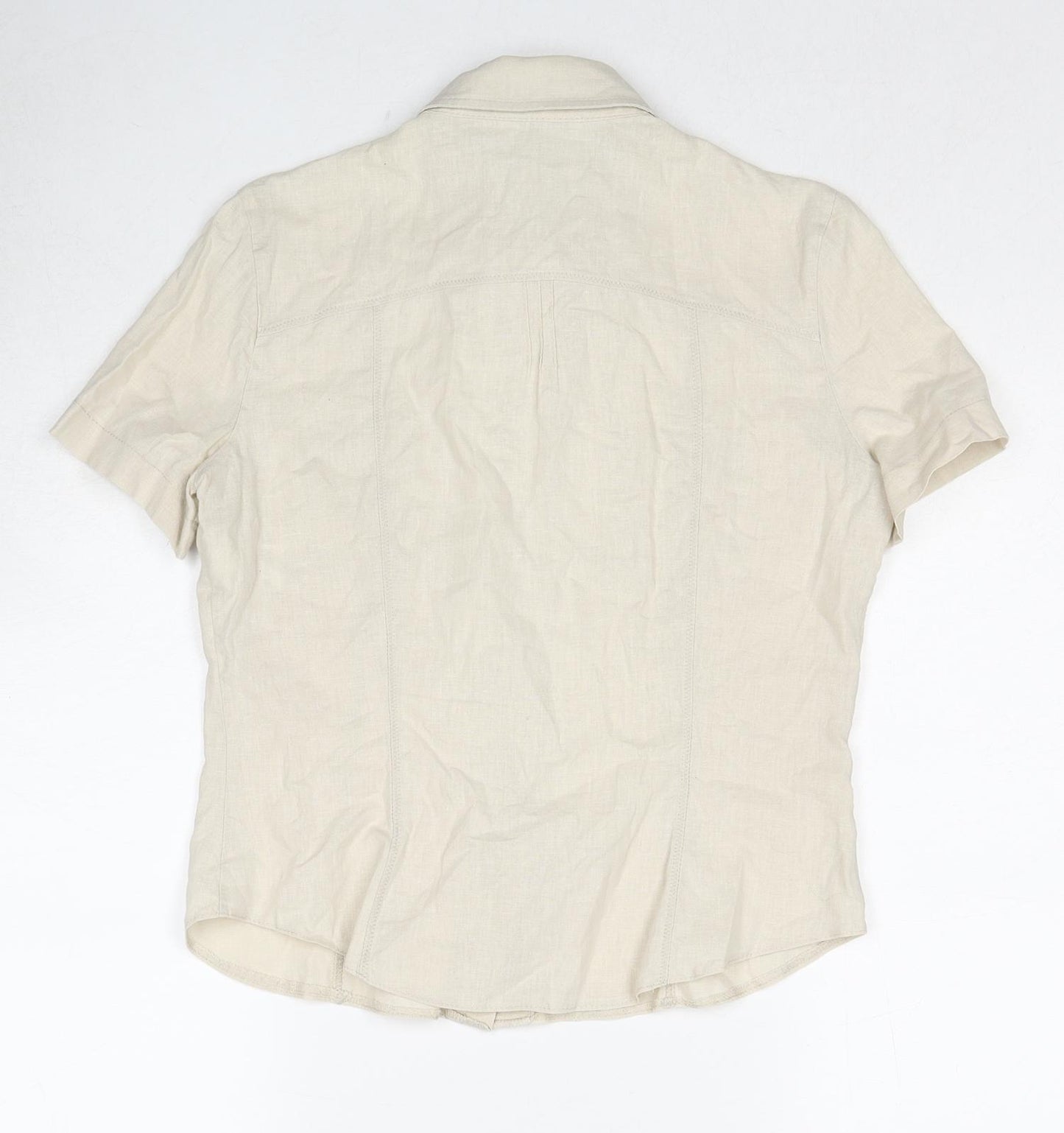 Marks and Spencer Womens Beige Linen Basic Button-Up Size 12 Collared