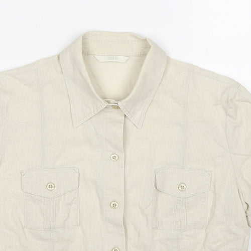 Marks and Spencer Womens Beige Linen Basic Button-Up Size 12 Collared