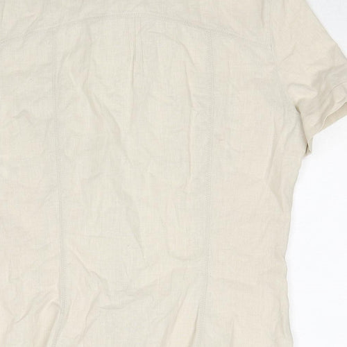 Marks and Spencer Womens Beige Linen Basic Button-Up Size 12 Collared