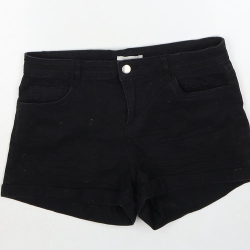 H&M Womens Black Cotton Hot Pants Shorts Size 10 Regular Zip