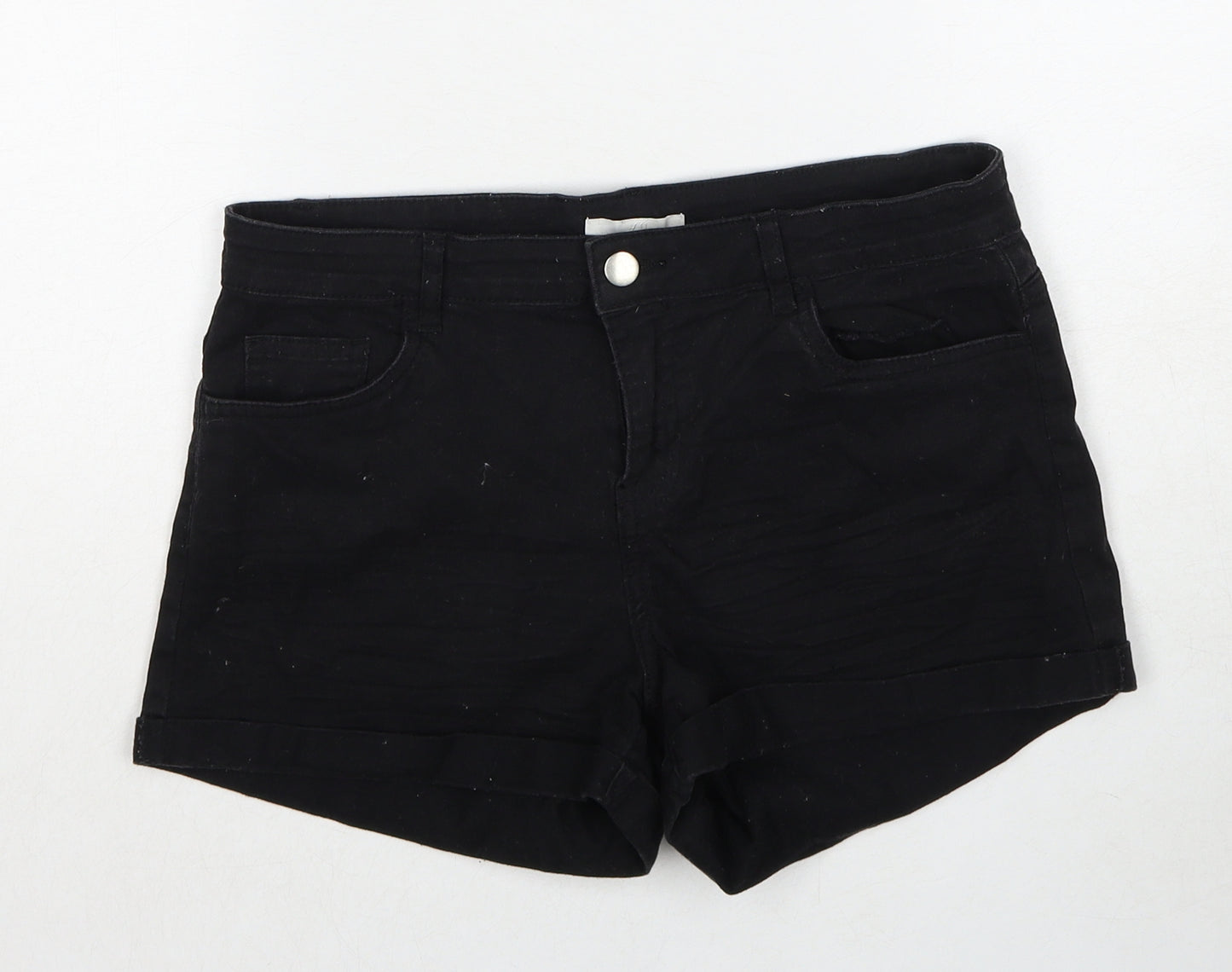 H&M Womens Black Cotton Hot Pants Shorts Size 10 Regular Zip
