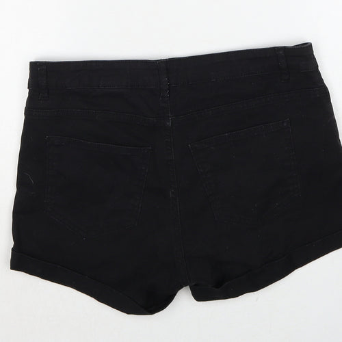 H&M Womens Black Cotton Hot Pants Shorts Size 10 Regular Zip