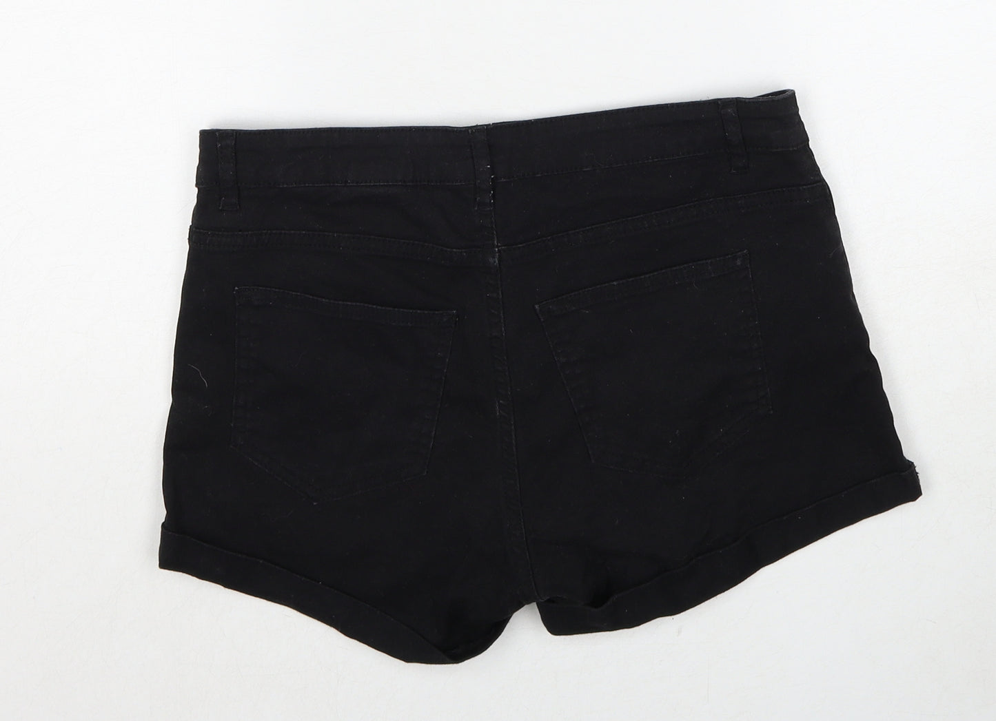 H&M Womens Black Cotton Hot Pants Shorts Size 10 Regular Zip