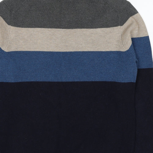 Marks and Spencer Mens Blue Round Neck Striped Polyester Pullover Jumper Size S Long Sleeve