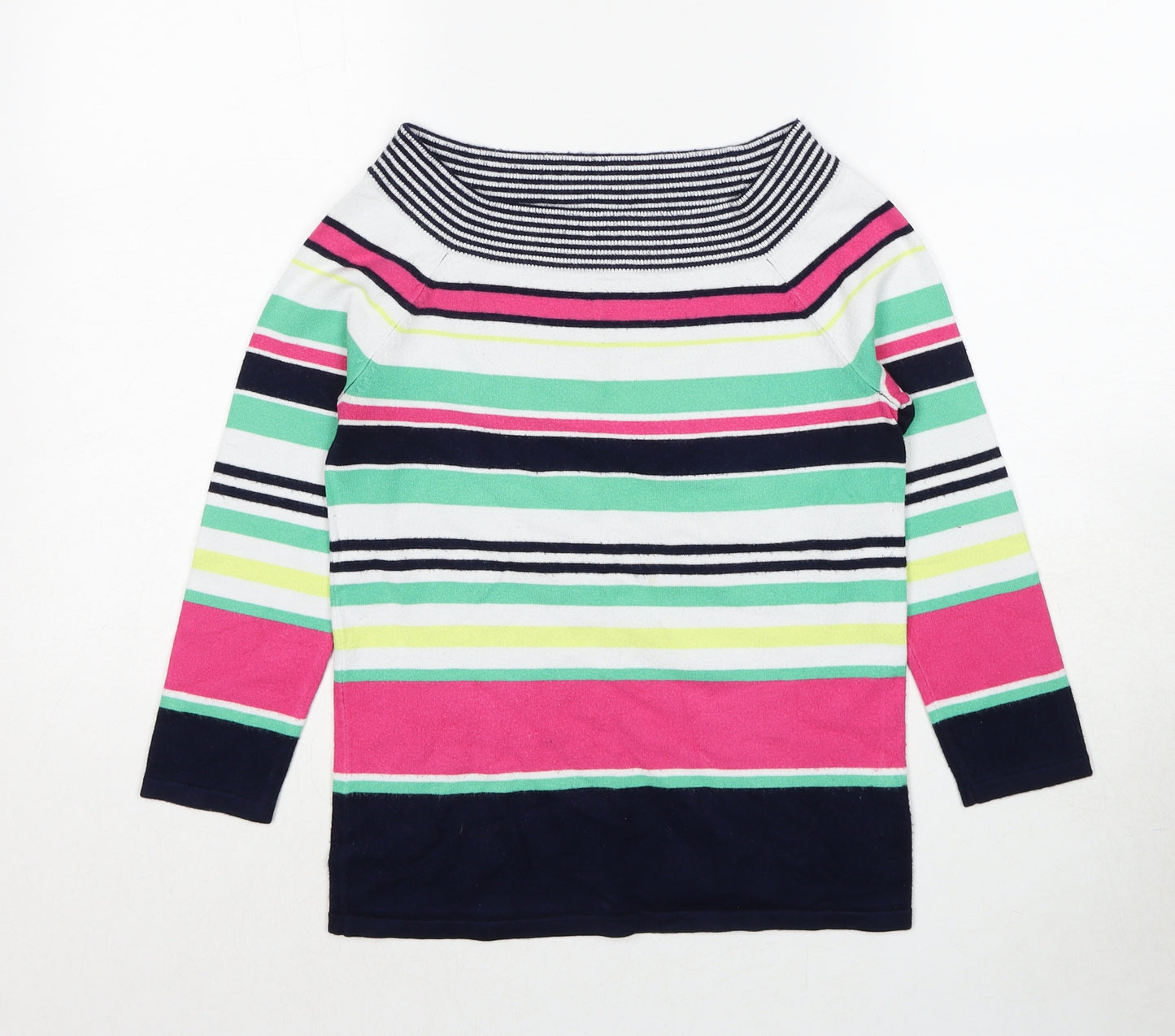 Marks and Spencer Womens Multicoloured Boat Neck Striped Viscose Pullover Jumper Size 8