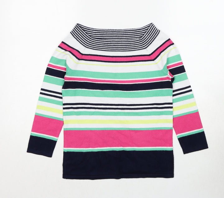 Marks and Spencer Womens Multicoloured Boat Neck Striped Viscose Pullover Jumper Size 8