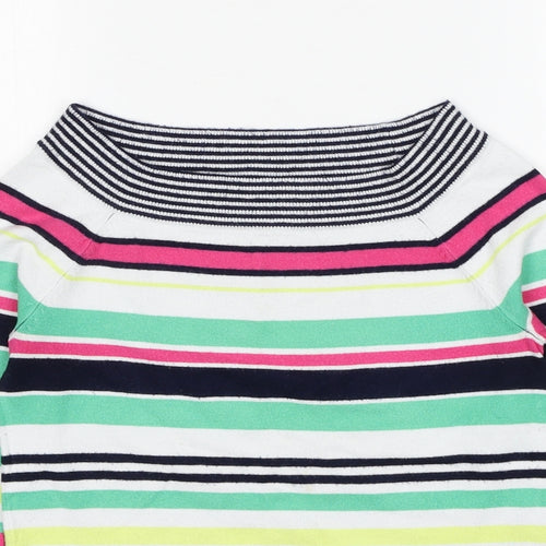 Marks and Spencer Womens Multicoloured Boat Neck Striped Viscose Pullover Jumper Size 8