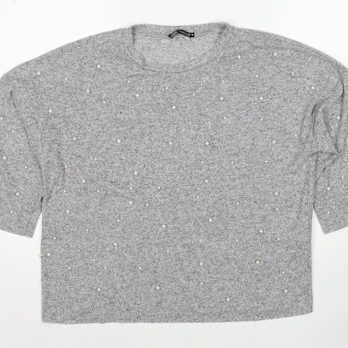 Zara Womens Grey Round Neck Viscose Pullover Jumper Size S