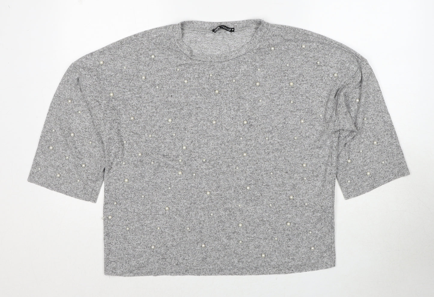 Zara Womens Grey Round Neck Viscose Pullover Jumper Size S