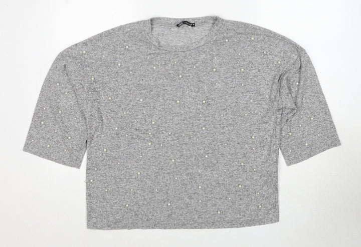 Zara Womens Grey Round Neck Viscose Pullover Jumper Size S