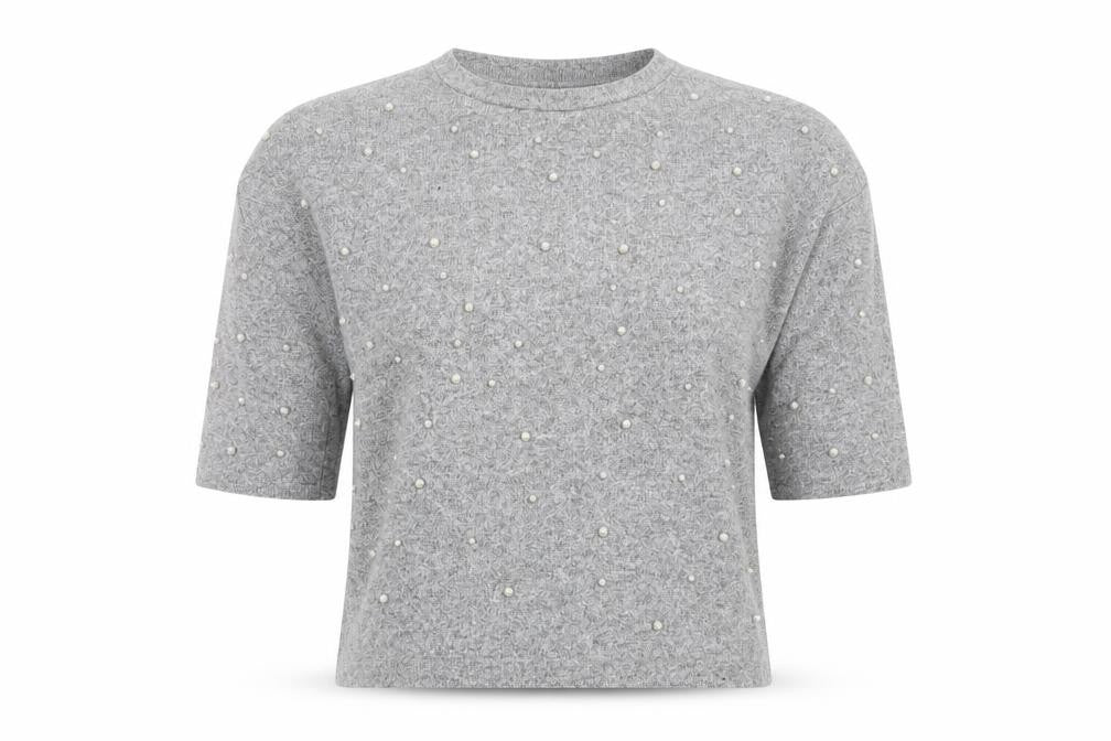Front view of Zara women’s grey round neck viscose jumper, size S