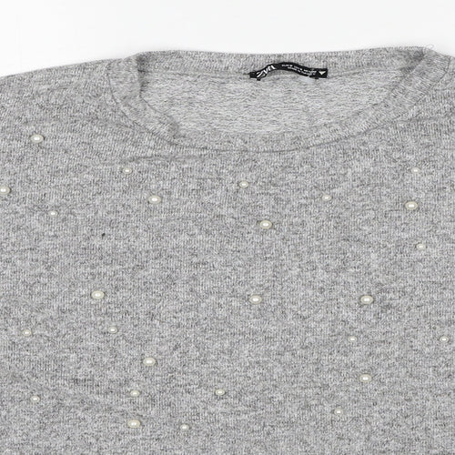 Zara Womens Grey Round Neck Viscose Pullover Jumper Size S
