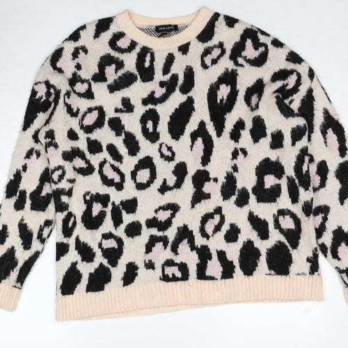 New Look Womens Multicoloured Round Neck Animal Print Acrylic Pullover Jumper Size S - Leopard Pattern